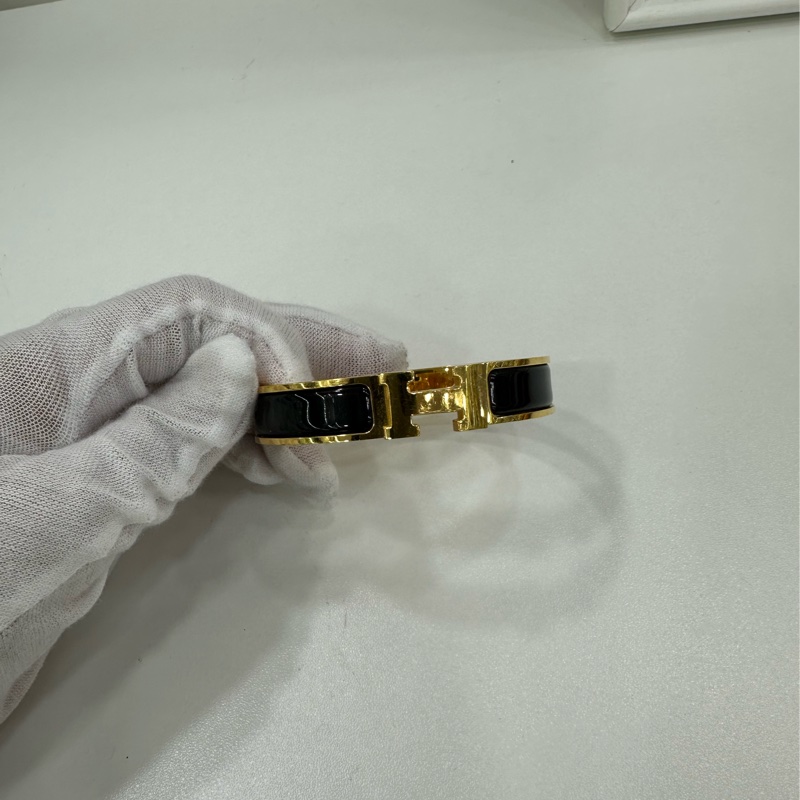 Hermes 愛馬仕 H金扣 黑琺瑯手鐲 SP-6