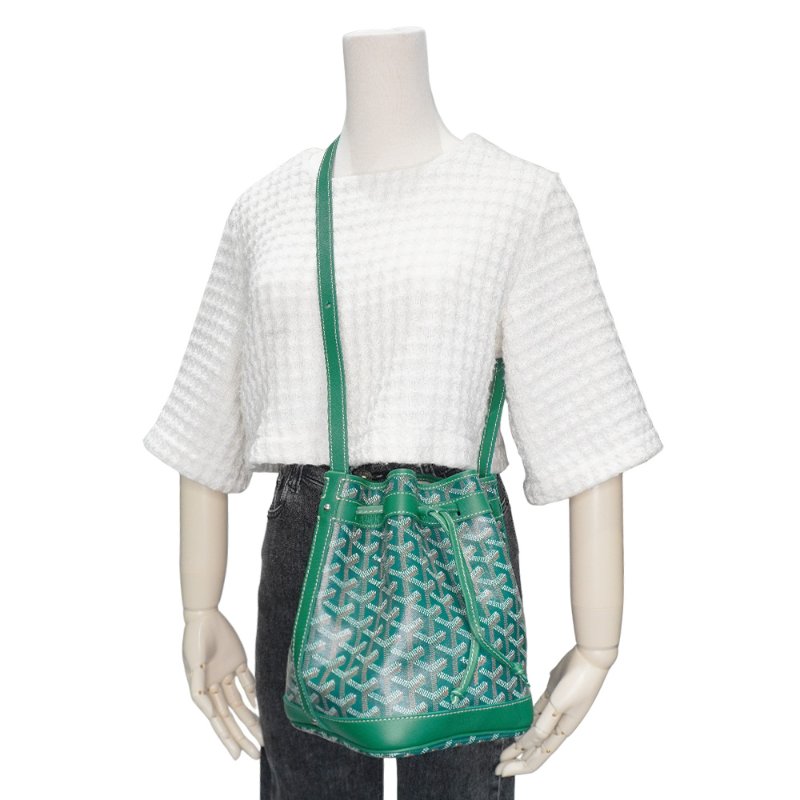 Goyard Petit Flot 塗料帆布束繩水桶包(綠)-5