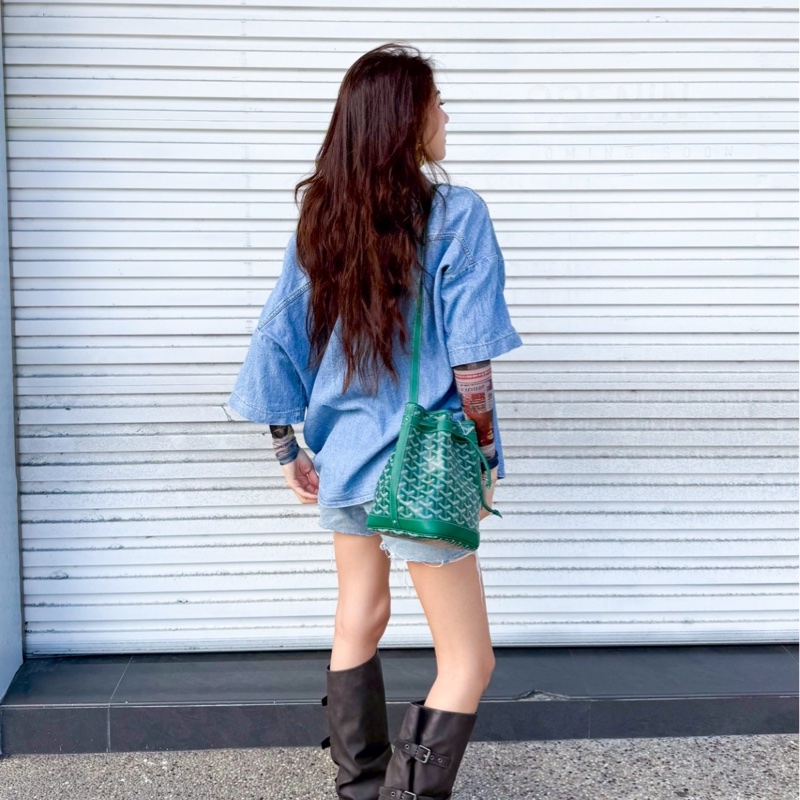 Goyard Petit Flot 塗料帆布束繩水桶包(綠)-6