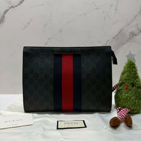 GUCCI 藍紅織帶手拿包