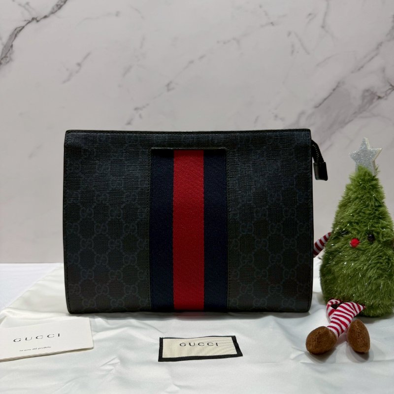 GUCCI 藍紅織帶手拿包-0