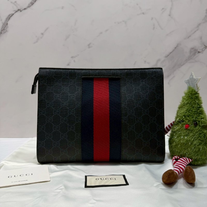 GUCCI 藍紅織帶手拿包-1