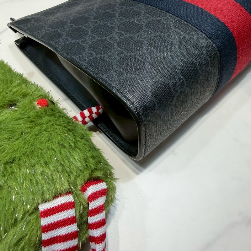 GUCCI 藍紅織帶手拿包-9