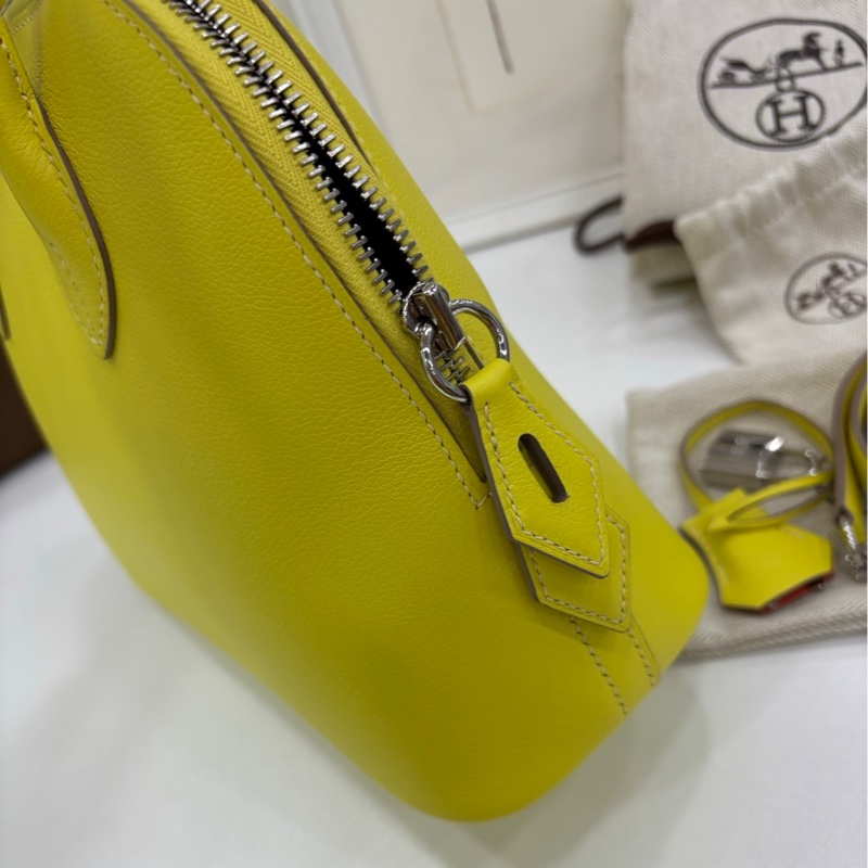 Hermes 愛馬仕bolide 25 保齡球包，檸檬黃內拼出馬仕橙，銀扣B刻，有購證 99新-5
