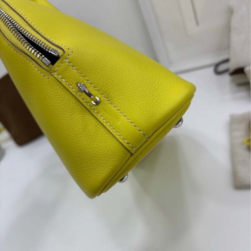 Hermes 愛馬仕bolide 25 保齡球包，檸檬黃內拼出馬仕橙，銀扣B刻，有購證 99新-8