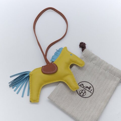 Hermes 愛馬仕 Rodeo MM 藍/黃 小羊皮 小馬吊飾