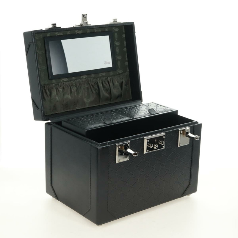 【日本直送】GUCCI GG帆布Guccissima化妝盒，皮革黑色銀色，正品編號171671SAM-7