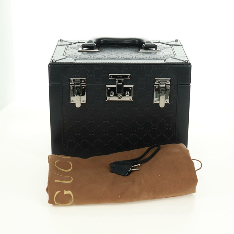 【日本直送】GUCCI GG帆布Guccissima化妝盒，皮革黑色銀色，正品編號171671SAM-11