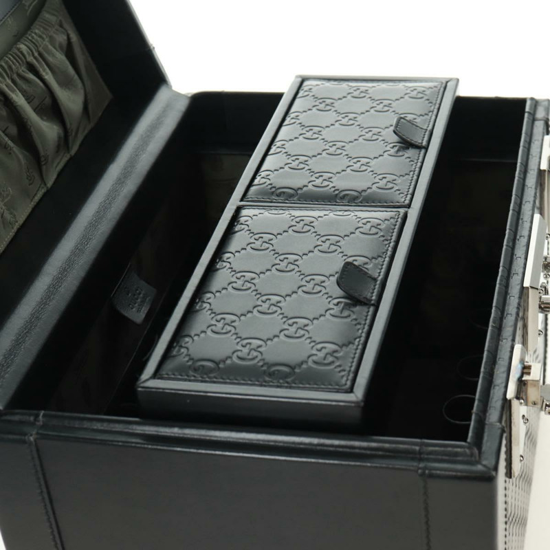 【日本直送】GUCCI GG帆布Guccissima化妝盒，皮革黑色銀色，正品編號171671SAM-20