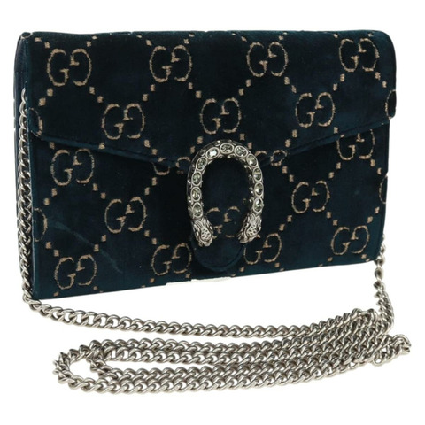 GUCCI Dionysus 鏈條單肩包 絲絨 海軍藍 銀色 401231 正品 173239V