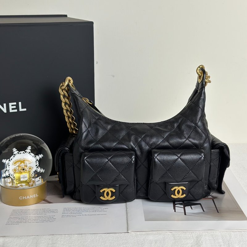 CHANEL 25C Hobo嬉皮包 - 小號黑金-0