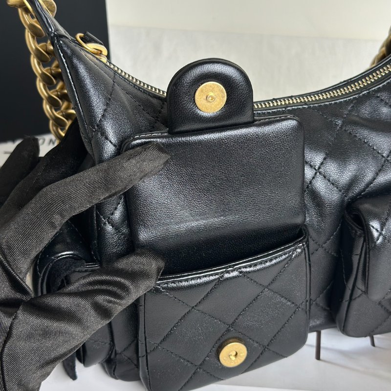 CHANEL 25C Hobo嬉皮包 - 小號黑金-8