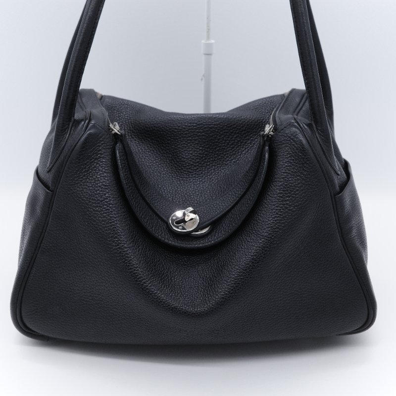 Hermès 愛馬仕 Lindy 30 黑色 銀扣 牛皮 手提包-3