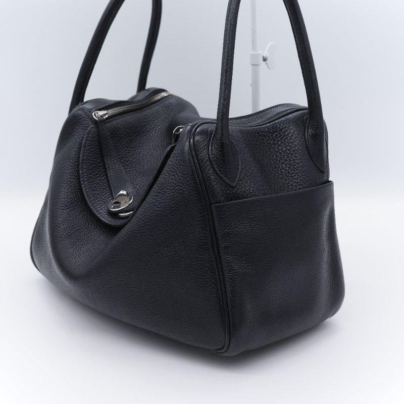 Hermès 愛馬仕 Lindy 30 黑色 銀扣 牛皮 手提包-5
