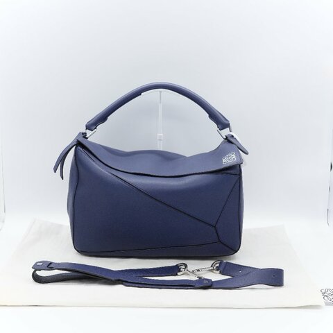 Loewe 羅威 Puzzle 大號 深藍色 牛皮 斜挎包 手提包