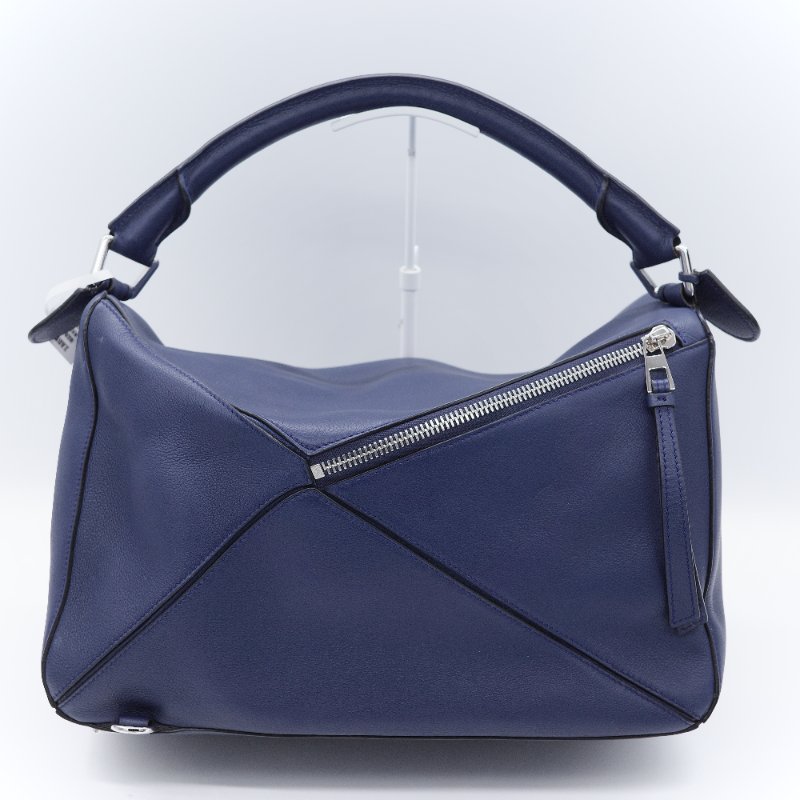 Loewe 羅威 Puzzle 大號 深藍色 牛皮 斜挎包 手提包-4
