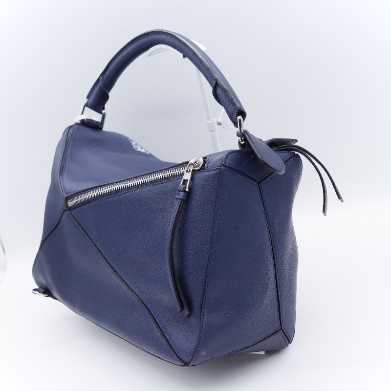 Loewe 羅威 Puzzle 大號 深藍色 牛皮 斜挎包 手提包-5