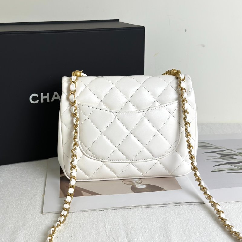 CHANEL 24P珍珠鍊手提方胖子 - 白金-4