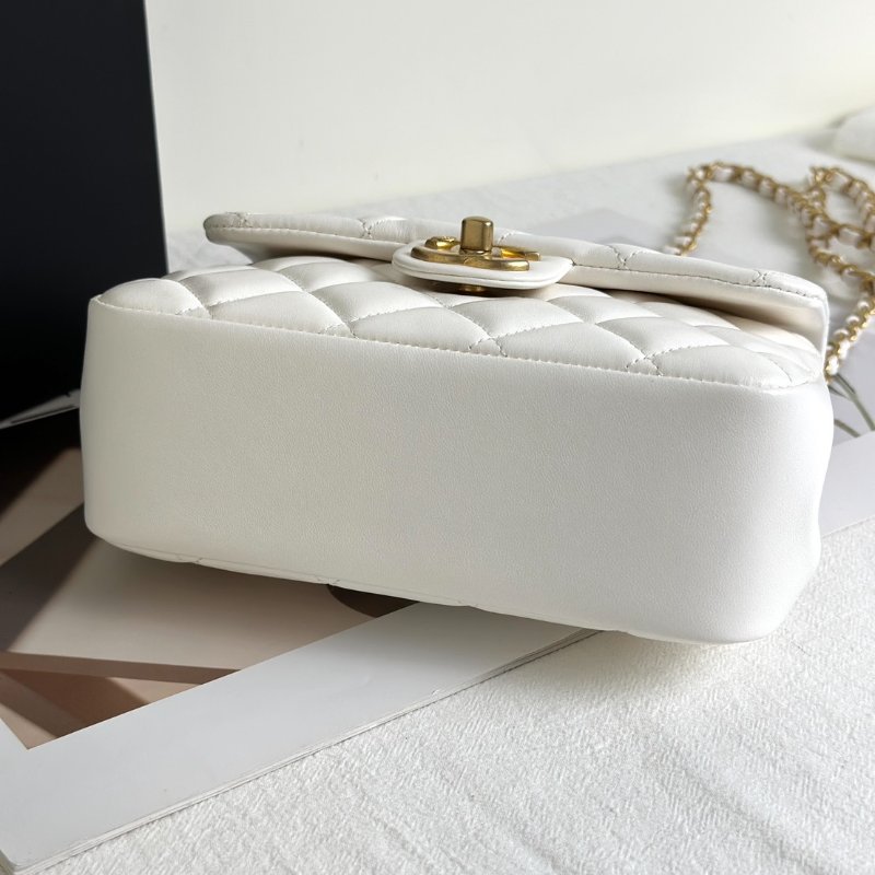 CHANEL 24P珍珠鍊手提方胖子 - 白金-5