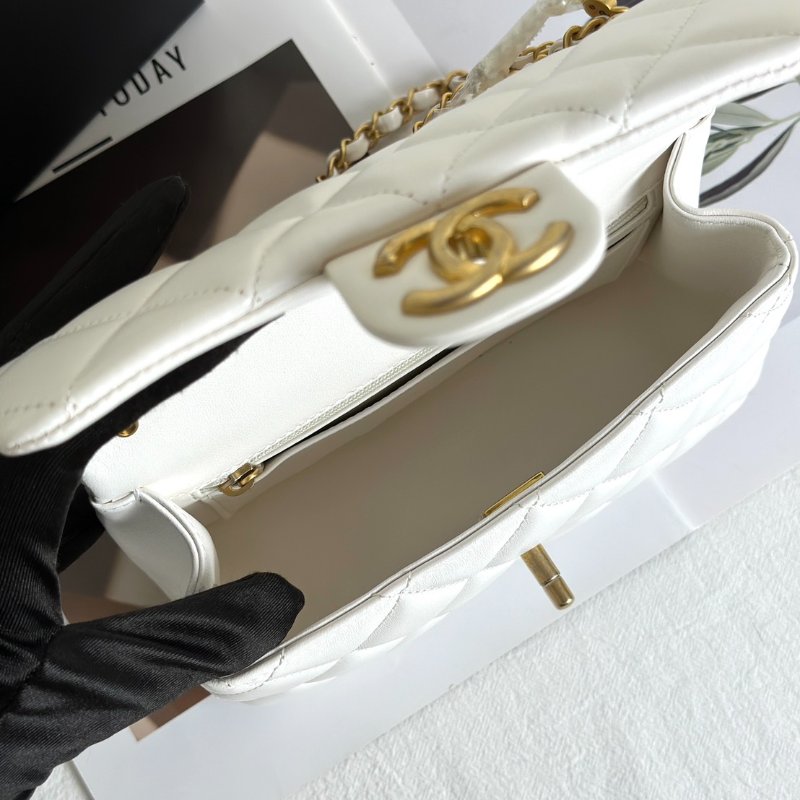 CHANEL 24P珍珠鍊手提方胖子 - 白金-6