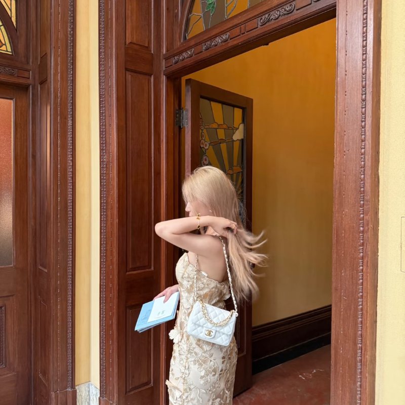 CHANEL 24P珍珠鍊手提方胖子 - 白金-8