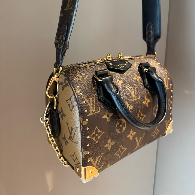 全新全配 LV Speedy Trunk 20 原廠膜 ｜老花全皮內裏黑手柄配金釦｜另配近新閒置原廠寬肩帶不拆售｜贈全新內膽包-2
