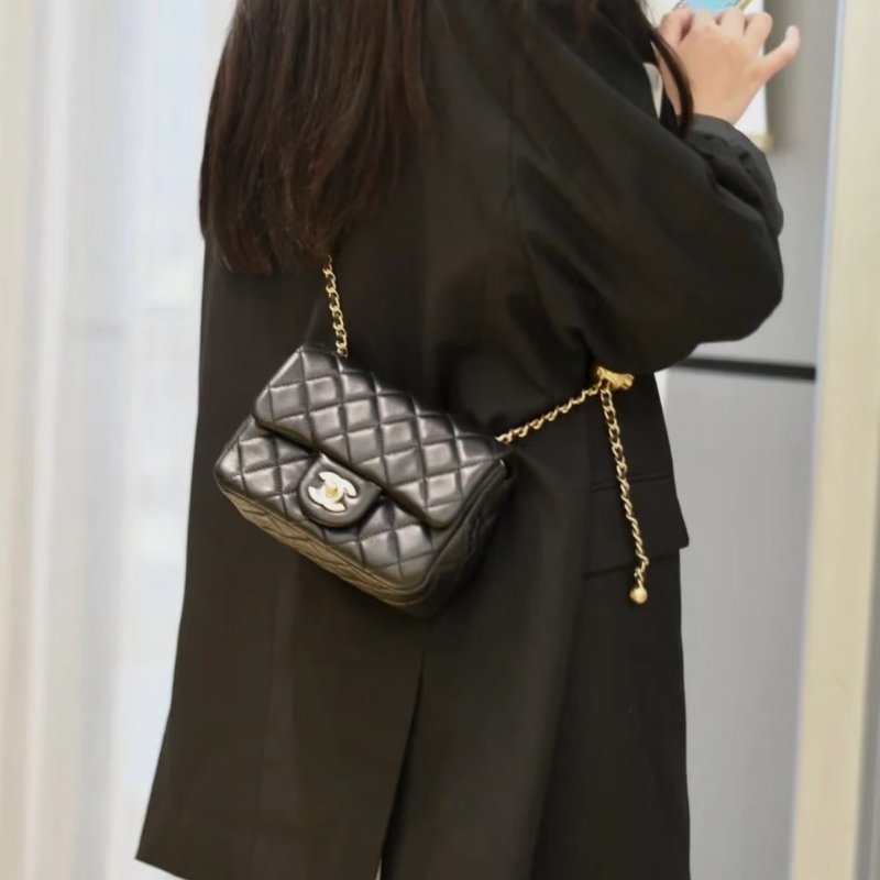 CHANEL 經典口蓋包方胖子 17 - 金球黑金-9