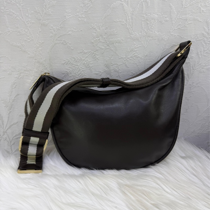 Gucci Dark Brown Leather Web Messenger Hobo Bag-1
