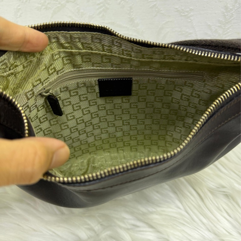 Gucci Dark Brown Leather Web Messenger Hobo Bag-2