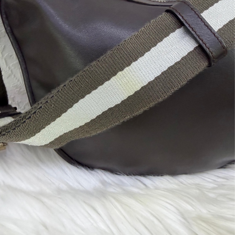 Gucci Dark Brown Leather Web Messenger Hobo Bag-3