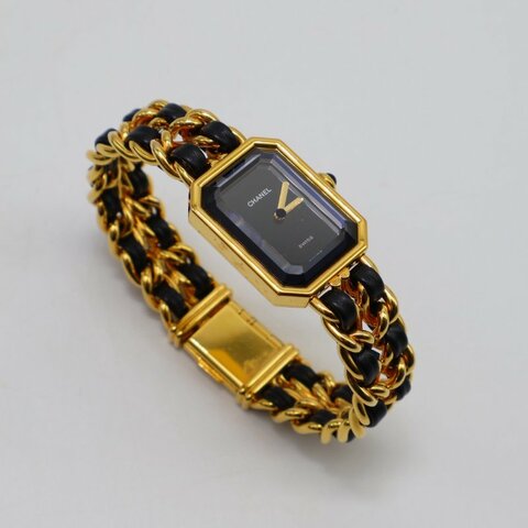 CHANEL 經典Premiers皮穿鍊方糖腕錶 - L黑金