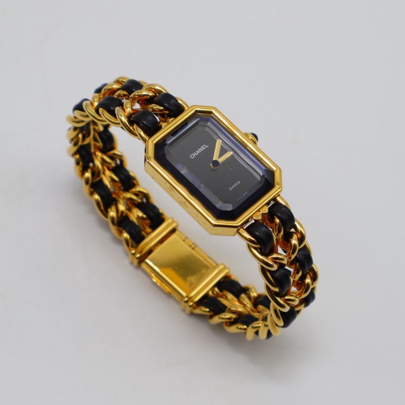 CHANEL 經典Premiers皮穿鍊方糖腕錶 - L黑金-0