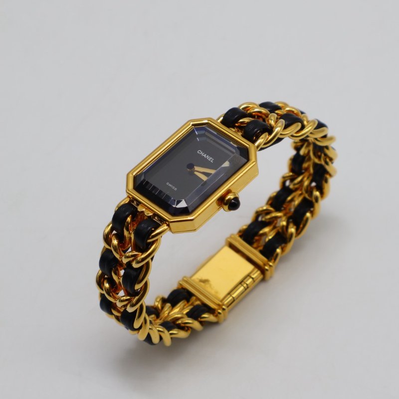 CHANEL 經典Premiers皮穿鍊方糖腕錶 - L黑金-1