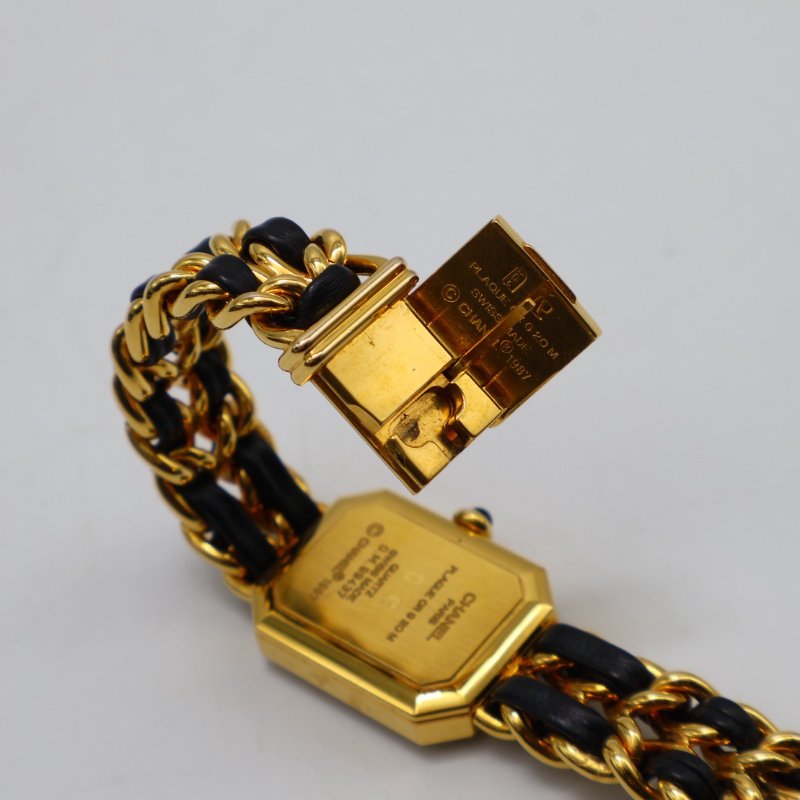 CHANEL 經典Premiers皮穿鍊方糖腕錶 - L黑金-5