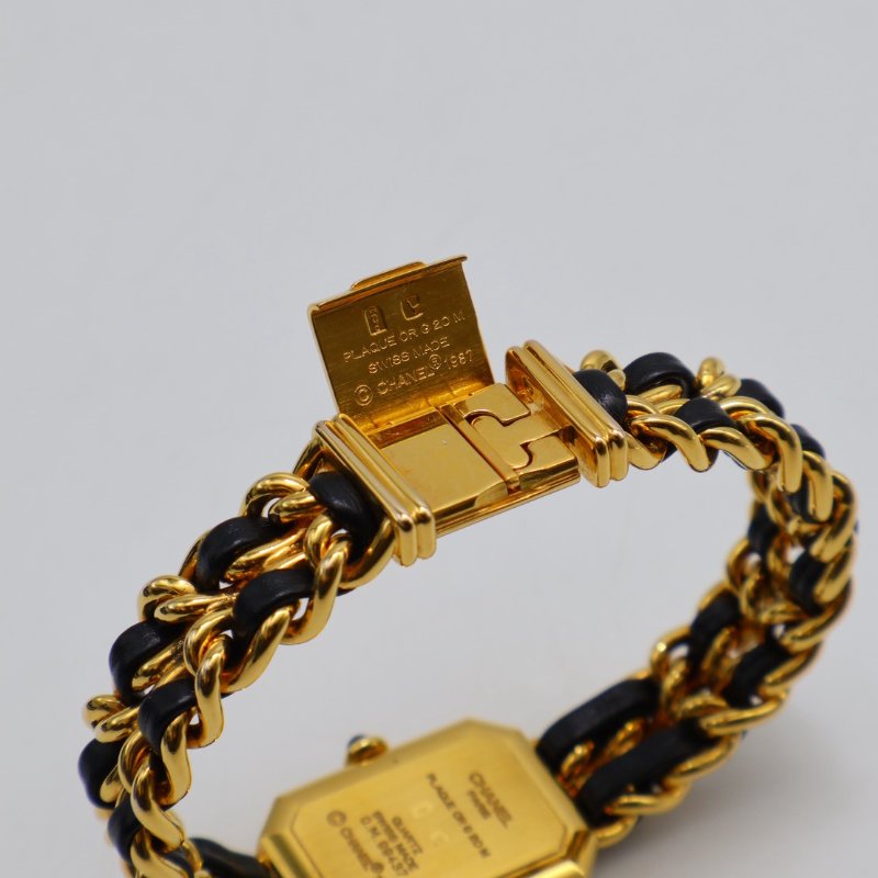CHANEL 經典Premiers皮穿鍊方糖腕錶 - L黑金-6