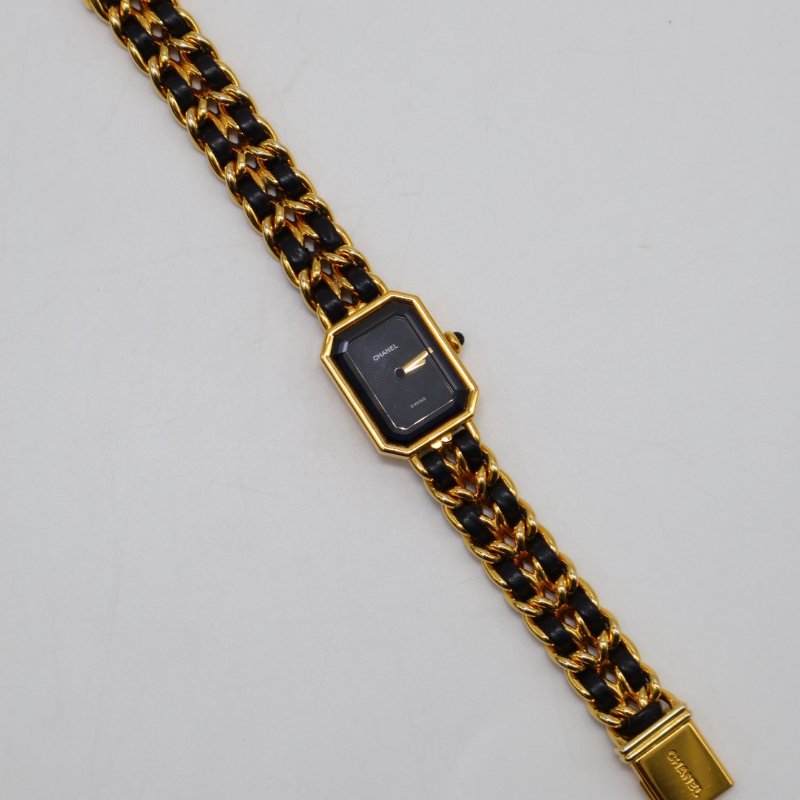 CHANEL 經典Premiers皮穿鍊方糖腕錶 - L黑金-7