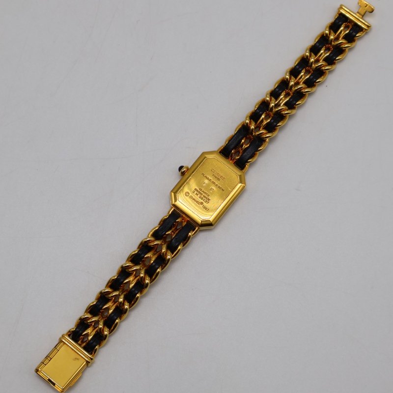 CHANEL 經典Premiers皮穿鍊方糖腕錶 - L黑金-8