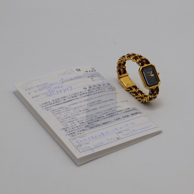 CHANEL 經典Premiers皮穿鍊方糖腕錶 - L黑金-12