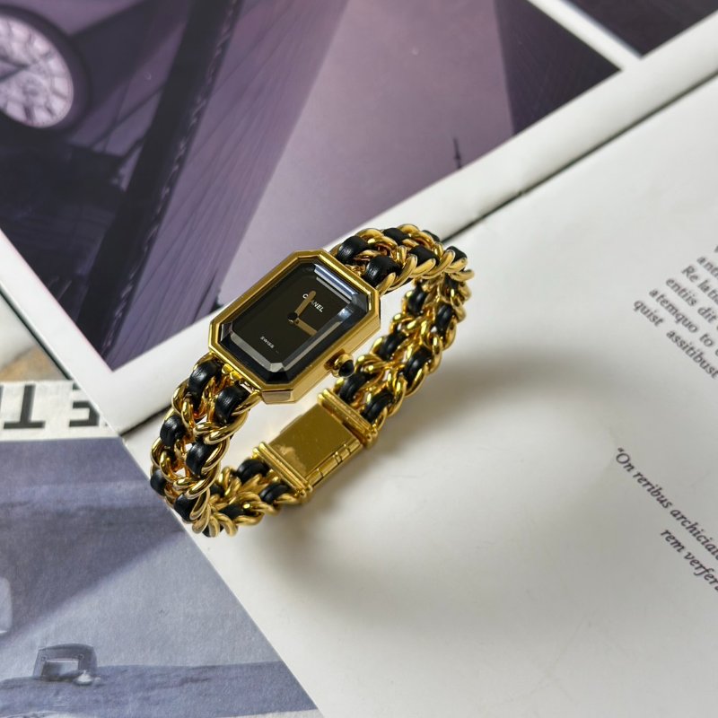 CHANEL 經典Premiers皮穿鍊方糖腕錶 - L黑金-2