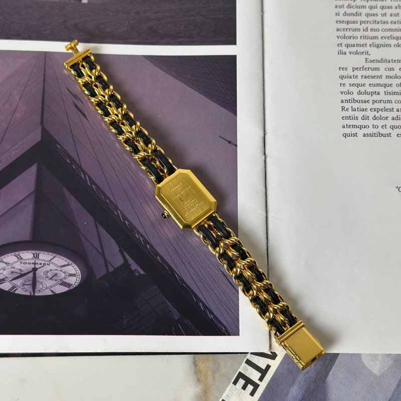 CHANEL 經典Premiers皮穿鍊方糖腕錶 - L黑金-3