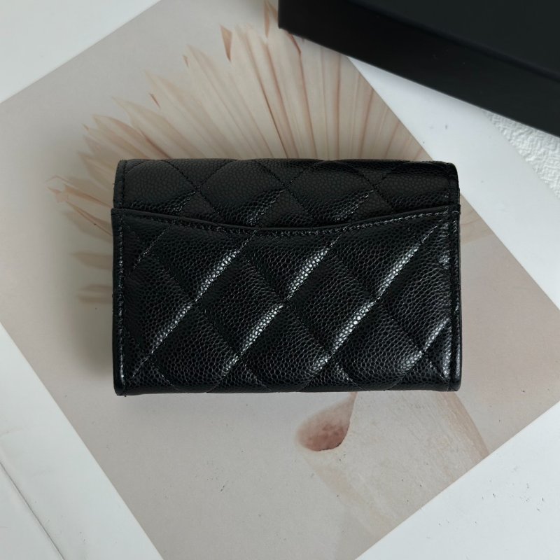 CHANEL 粒面牛皮拉鍊夾層卡包 - 黑金-3