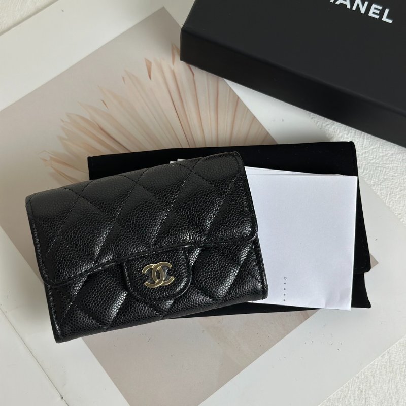 CHANEL 粒面牛皮拉鍊夾層卡包 - 黑金-6