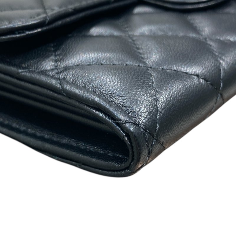 CHANEL 香奈兒 前釦式翻蓋長夾 羊皮 黑色 淺金釦-6