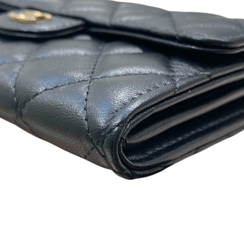 CHANEL 香奈兒 前釦式翻蓋長夾 羊皮 黑色 淺金釦-8