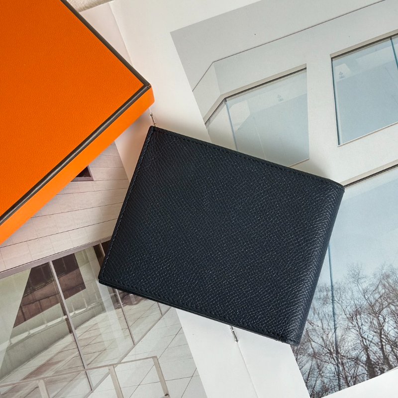 HERMES 絲巾雙折皮夾 - 黑 C-1