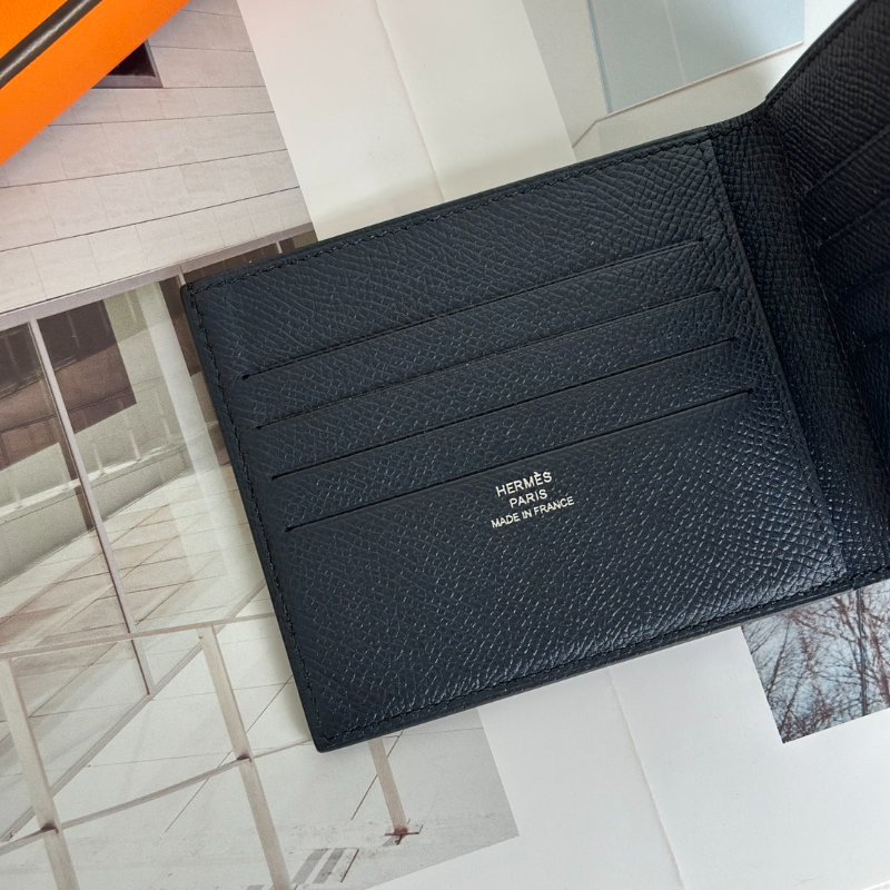 HERMES 絲巾雙折皮夾 - 黑 C-2