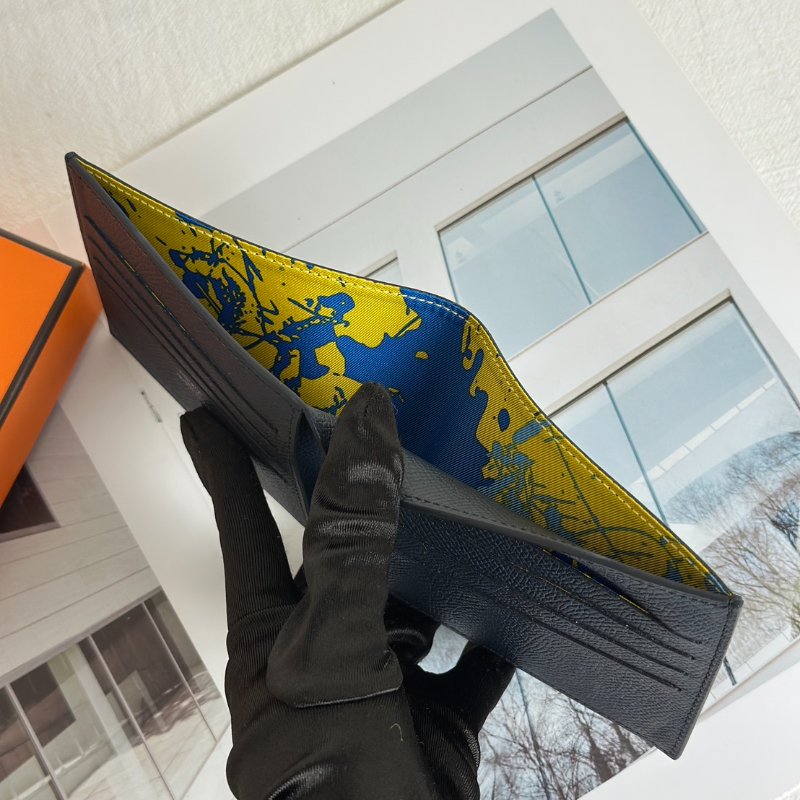 HERMES 絲巾雙折皮夾 - 黑 C-5