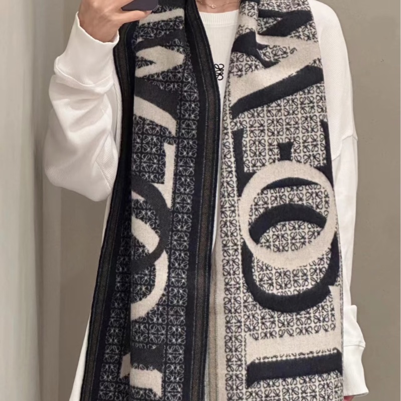 Loewe 羅意威雙面大logo羊毛圍巾-0