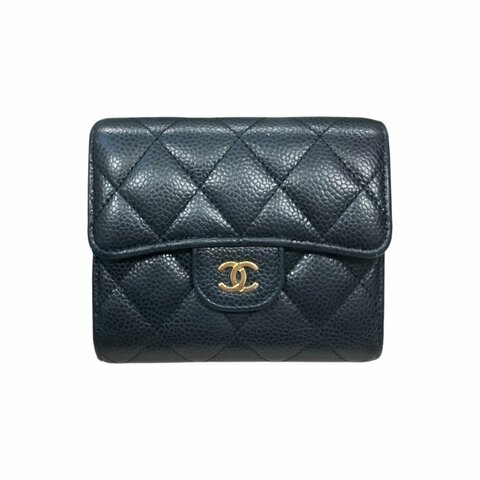 CHANEL 香奈兒 雙折短夾 荔枝牛皮 黑色 金釦