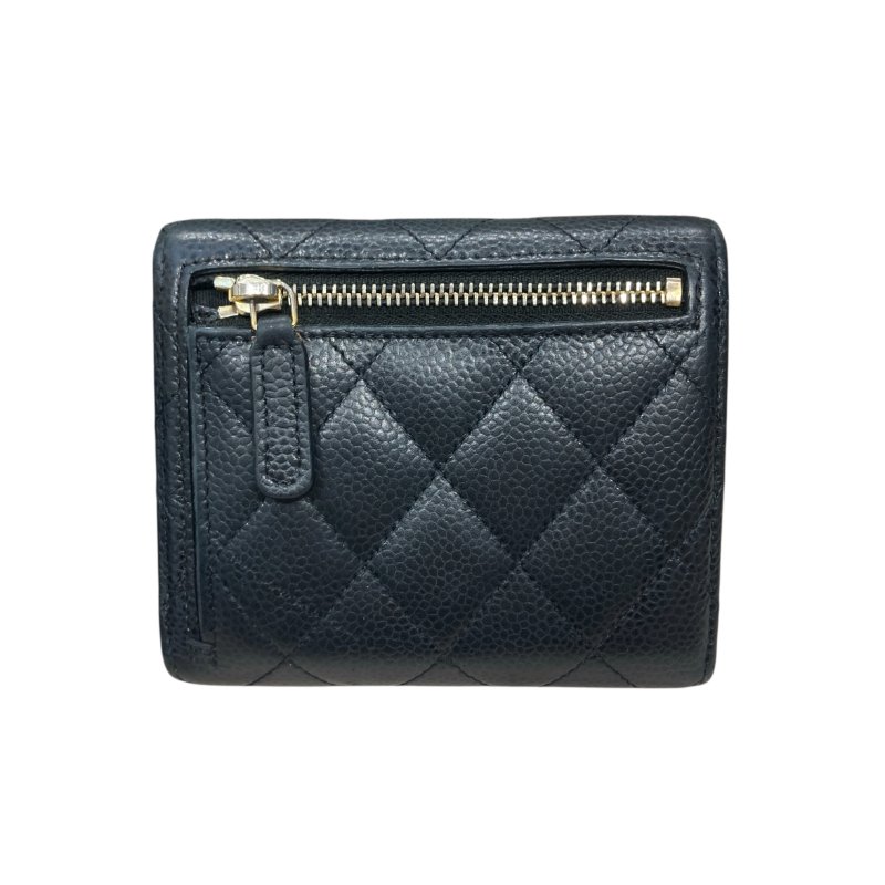 CHANEL 香奈兒 雙折短夾 荔枝牛皮 黑色 金釦-1